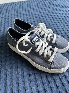 Keds Chambray Low-Top Sneakers in Denim Blue with White Laces